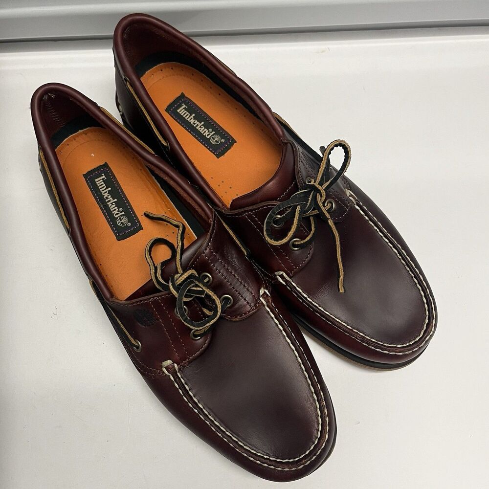 TIMBERLAND MENS CLASSIC 2 EYE ROOT BEER SHOE BROWN FULL GRAIN BOAT SHOE SZ 14